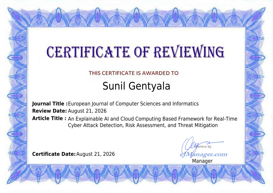 Certificate: Reviewer, European Journal of Computer Sciences and Informatics